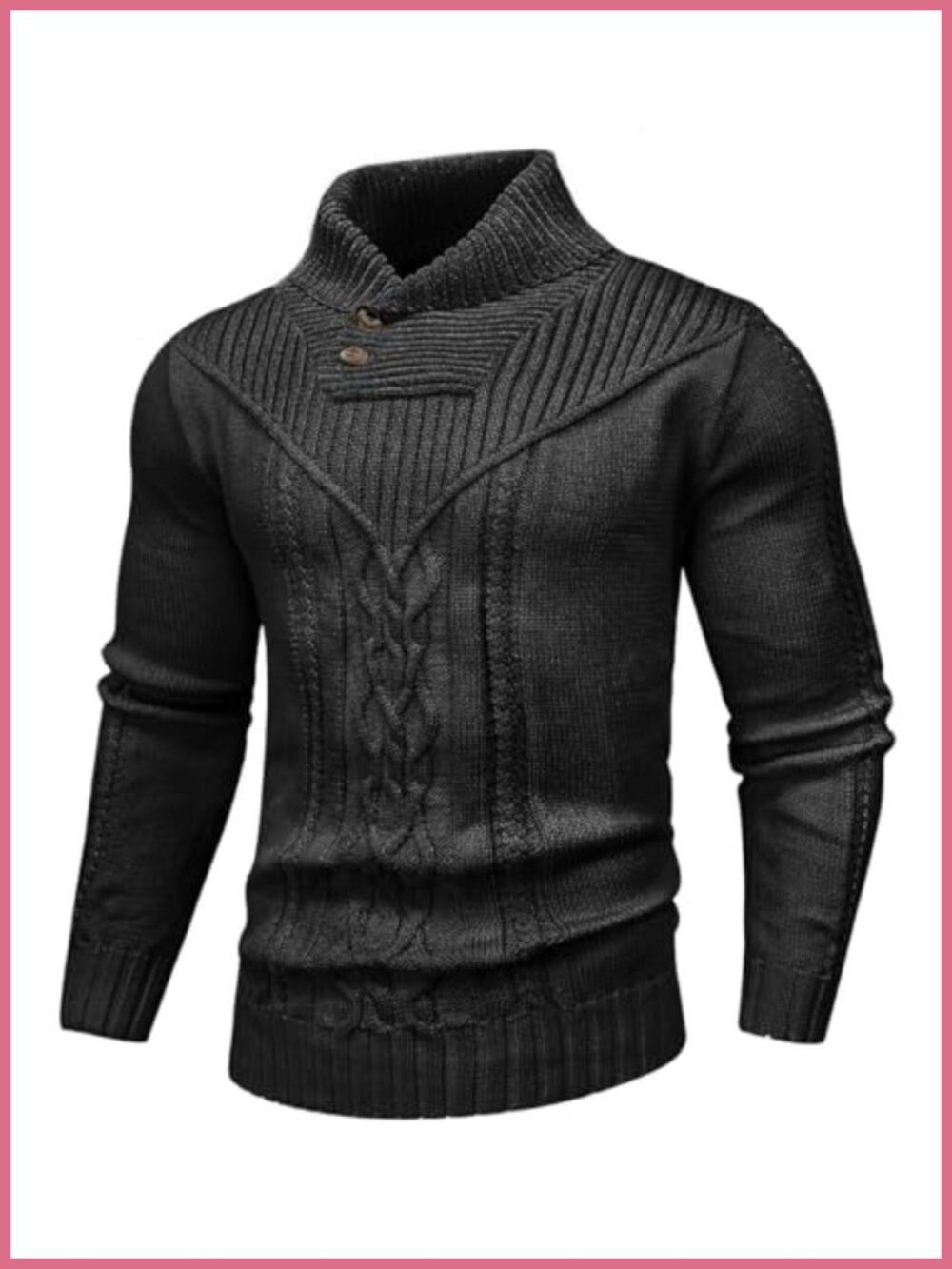 Men's Shawl Collar Pullover Sweater Cable Knit Button Slim Fit